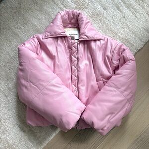 Nanushka pink leather puffer